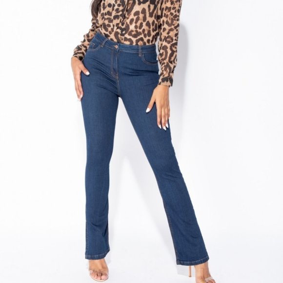 Blue High Waist Split Hem Skinny Flare Jeans Denim Pants - Picture 7 of 8